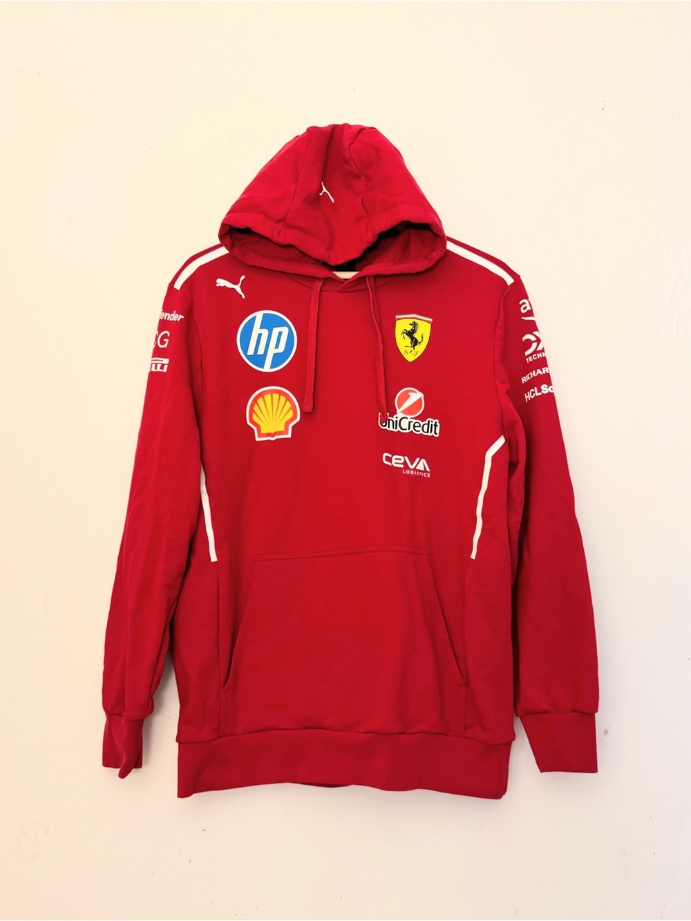 PUMA Scuderia Ferrari Red Graphic Print Pullover Hoodie Men’s Size L EUC